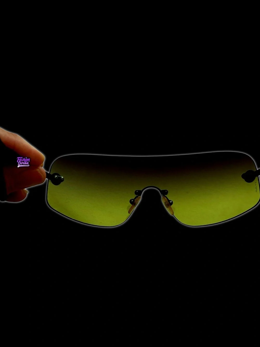Chanel Model 4036 C126/8A Green Ombré Black Logo Rimless Y2K Shield Sunglasses